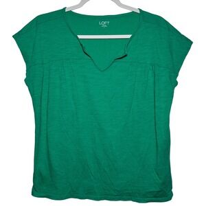 LOFT Outlet Green V Neck Cap Sleeve Gathered Front Tunic Top Women's Size S
